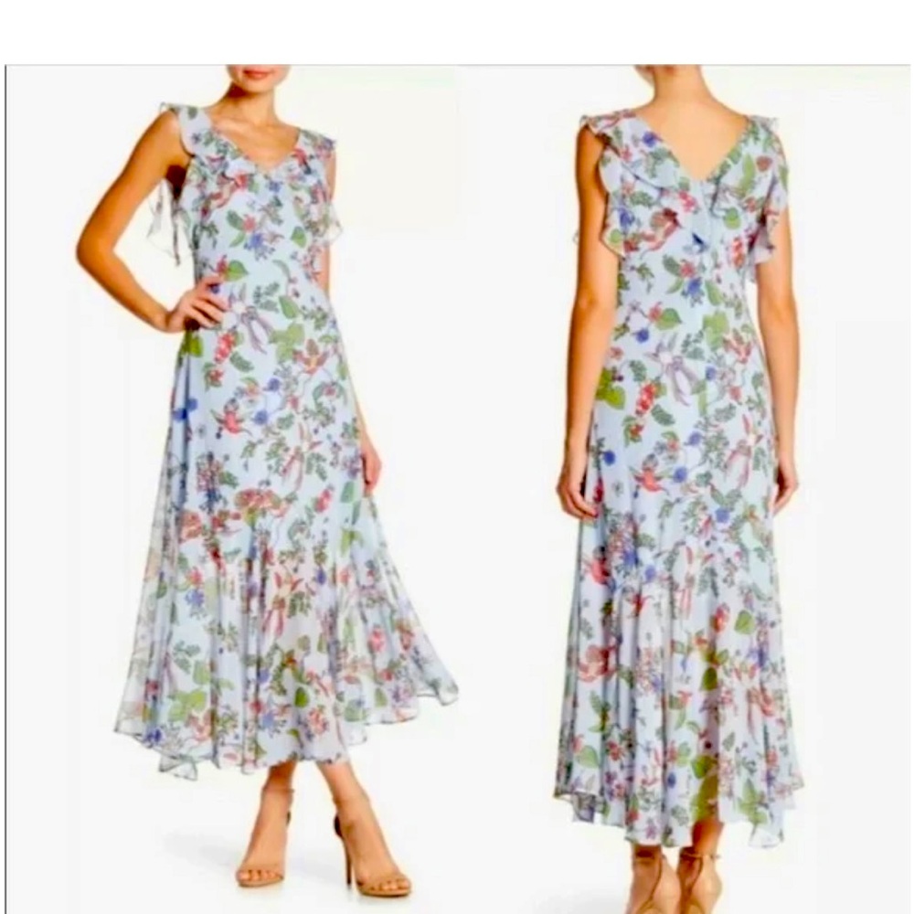 Nanette Lepore Floral Hummingbird Ruffled Fit and Flare Flowy dress Size 10